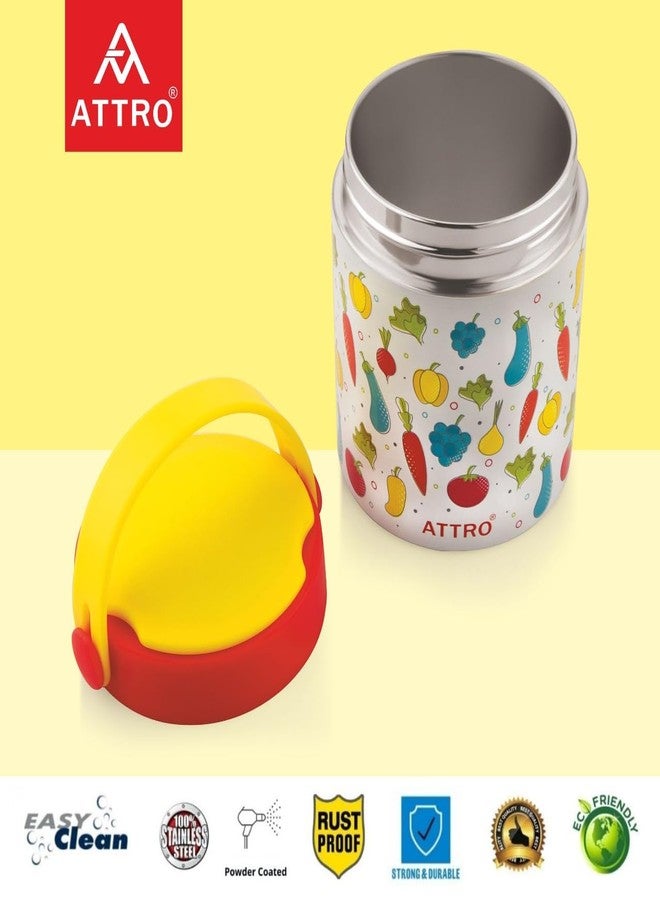 ATTRO Happy Go Insulated ISI certified Stainless Steel Soup Jar for Kids - 500ml, Leakproof, Long Temperature,Fruity Veggie Fun Yellow Print,Ideal for Kids,Adults, School, Office,Picnic,Travel - Image 3